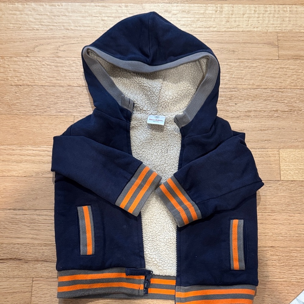 Hanna Andersson Navy Hoodie with Orange Stripes